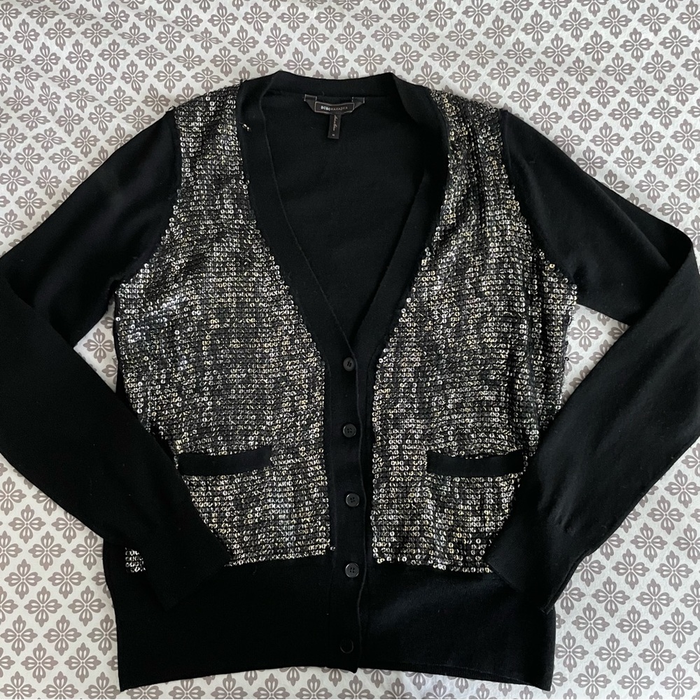 Metallic Sequin Wool Cardigan